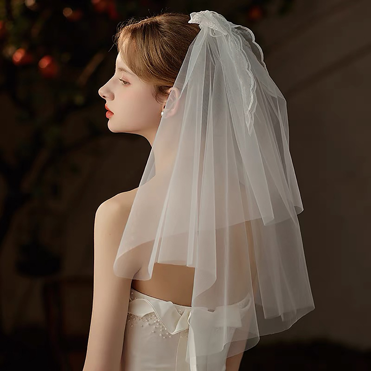 Beaded Ribbon Large Butterfly Bow White Veil Hair Comb Wedding Party Bride Veil Wedding Attire Lace Net Fabric Accessory