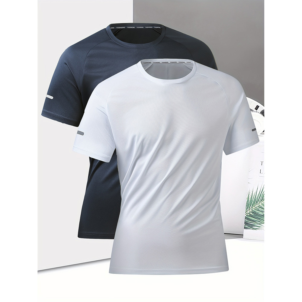 Conjunto de 2 camisetas unissex masculinas de secagem rápida - Camisetas de verão respiráveis, folgadas e com gola redonda para uso casual e ao ar livre._voghion.com