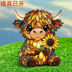 ���R�dHandcrafted Sunflower Highland Cow Lamp ���տ��ߵ�ţ��