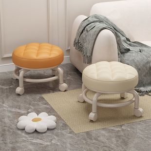 Swivel Small Stool with Wheels for Home Use, Low Stool with Wheels, Mobile Stool with Wheels, Trendy Small Round Stool, Sofa Stool, Small Chair