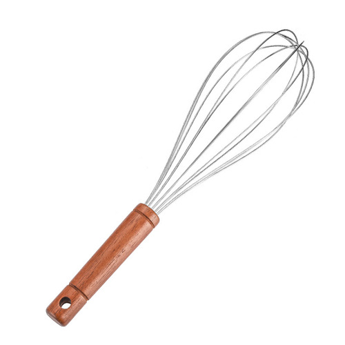Stainless steel whisk with wooden handle, manual cream whisking device for baking, home kitchen egg beater and stirrer