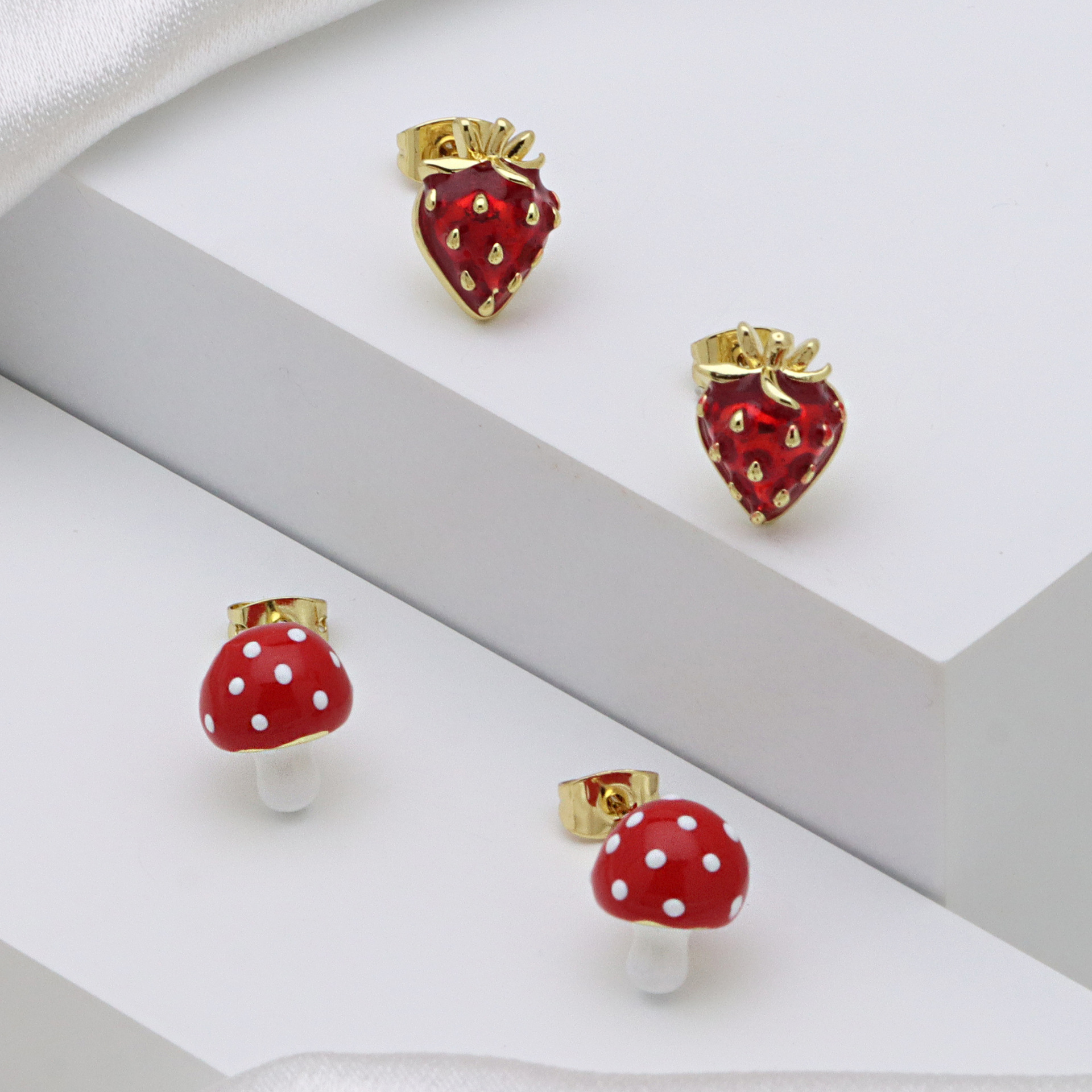 6g Weight Brass Ear Needle Material Ear Studs Classification 1 Pair Quantity Daily Occasion Copper Material Heart Shape, Strawberry, Mushroom Pattern All Seasons Season Women's Gender Enamel Design IG Style Style 1 Pair IG Style Heart Shape Strawberry Mushroom Enamel Copper Ear Studs 3