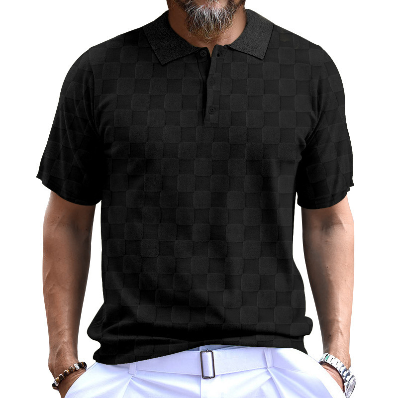 Cross-border nuevo hombre de verano camiseta de manga corta casual de moda polo camiseta de manga corta de hombre Jacquard camiseta cuadrada pequeña