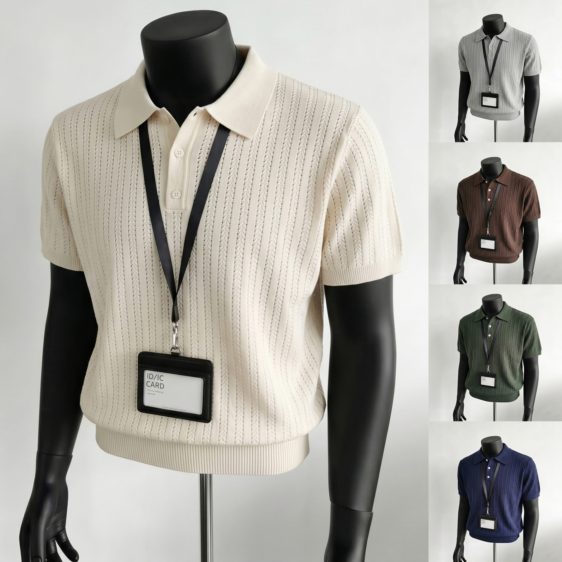 Polo camiseta de punto camiseta de manga corta camiseta de hombre con solapa viejo estilo de negocios texturas de hielo verano fábrica transfronteriza al por mayor