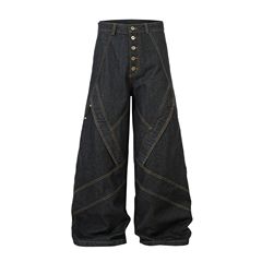 Jiayiku メンズ 2025 秋の新アメリカンハイストリートメカデコンストラクトデザインウォッシュジーンズワイドレッグパンツ