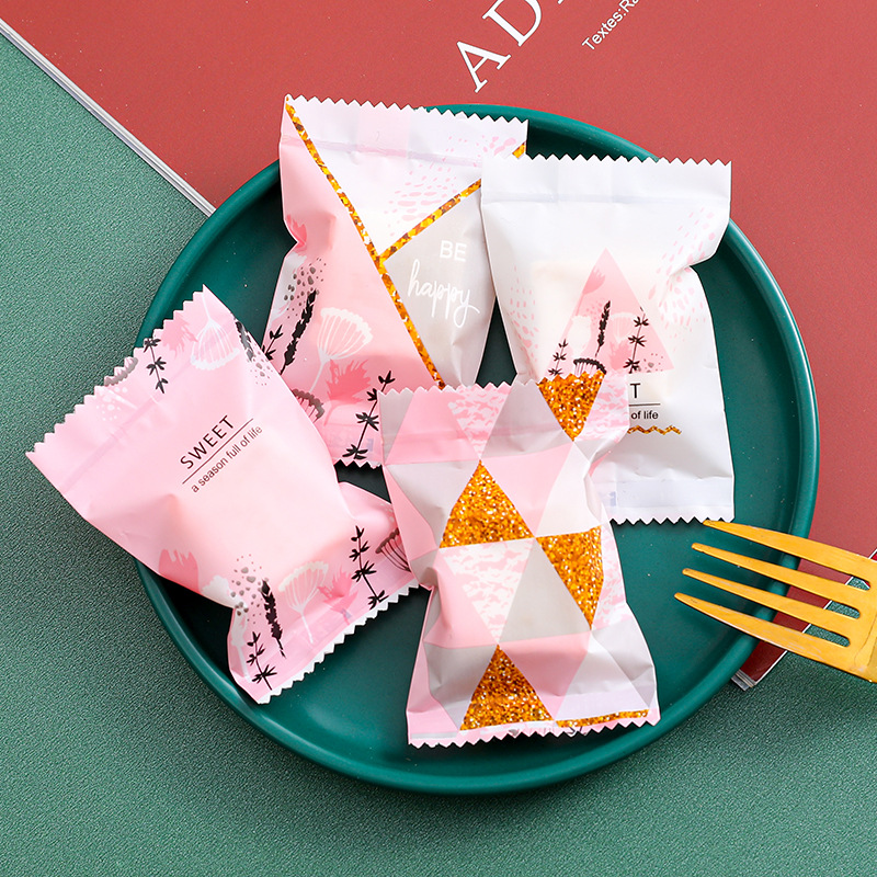 小清新粉色ins 雪花酥包装袋手工牛轧糖机封袋奶烘焙包装 100个