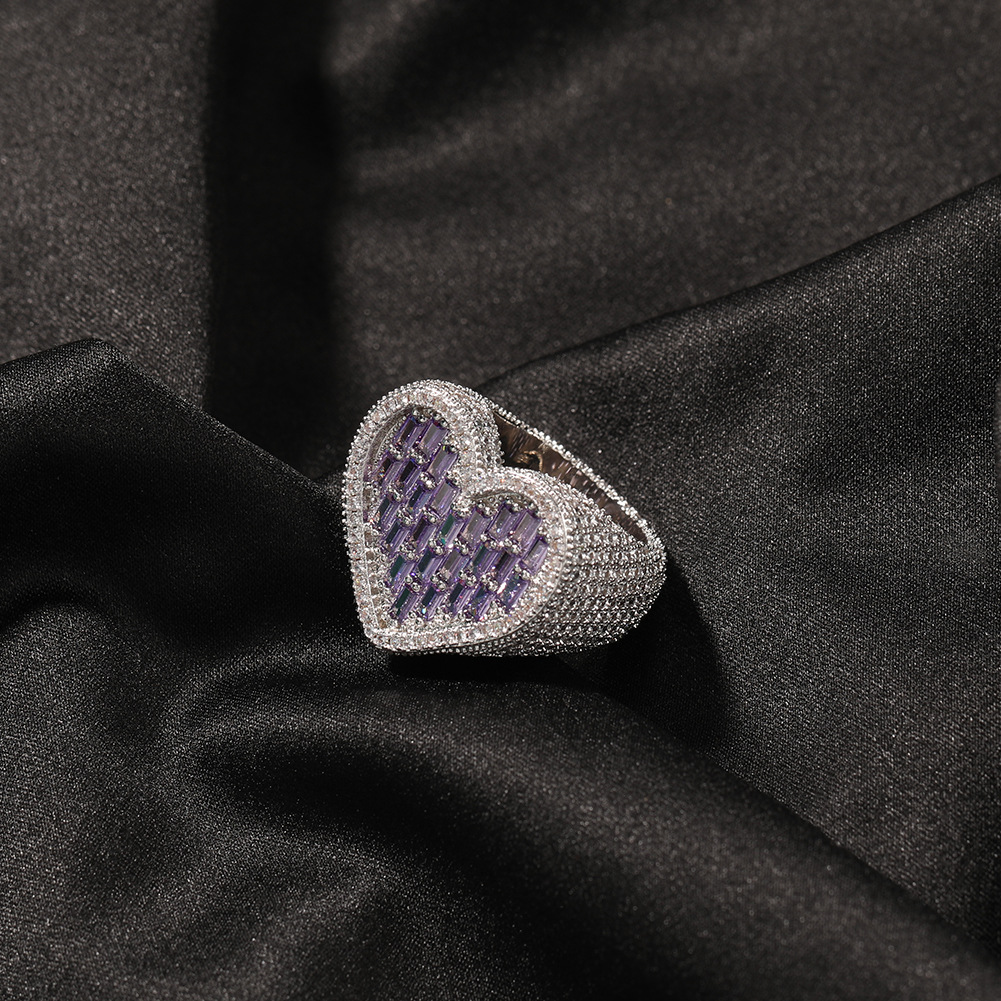 24g Weight Rhinestones Inlay Material Rings Classification 6, 9 Ring Size 1 Piece Quantity Party, Street Occasion Copper Material Heart Shape Pattern Unisex Gender Inlay Design Hip-Hop Style Hip-hop Heart Shape Copper Inlay Rhinestones Rings 20
