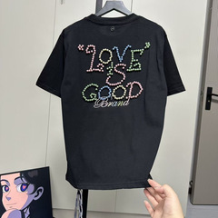 シーリングバージョン夏新作パールショートTシャツGOODデザインラウンドネックファッションレターハイエンドカラービーズ半袖
