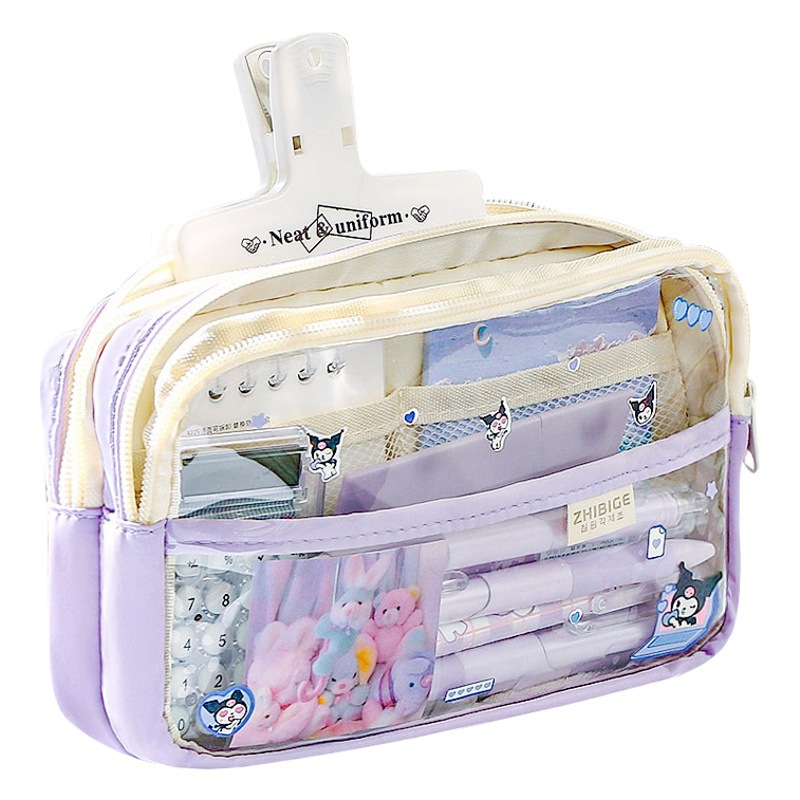 Caja de lápices transparente bolsa de papelería de gran capacidad para niñas niños estudiantes de primaria caja de papelería ins estilo japonés caja de lápices de alto aspecto