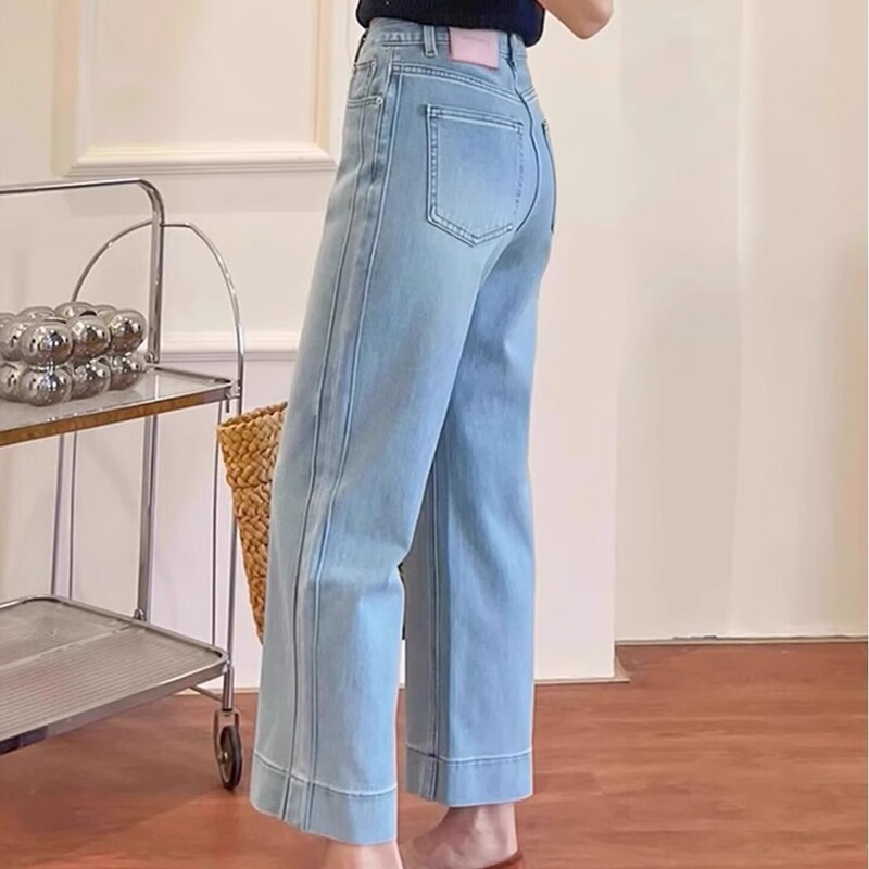 2025夏季韩版梨型身材九分弹力牛仔裤女大码胖mm遮跨显瘦直筒裤子|undefined