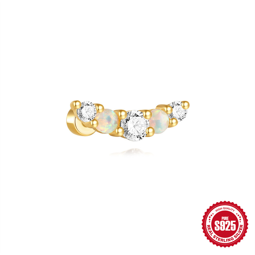 Nuevo estilo s925 plata de ley estilo caliente micro-incrustación circón flor oreja hueso clavo comercio exterior transfronterizo serie Opal arete perforador
