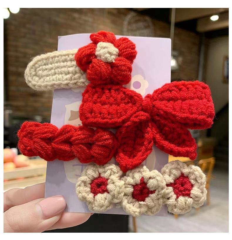 ヘアピン飾りクリップ韓国日韓かわいいニット毛糸bbクリップセット前髪クリップ