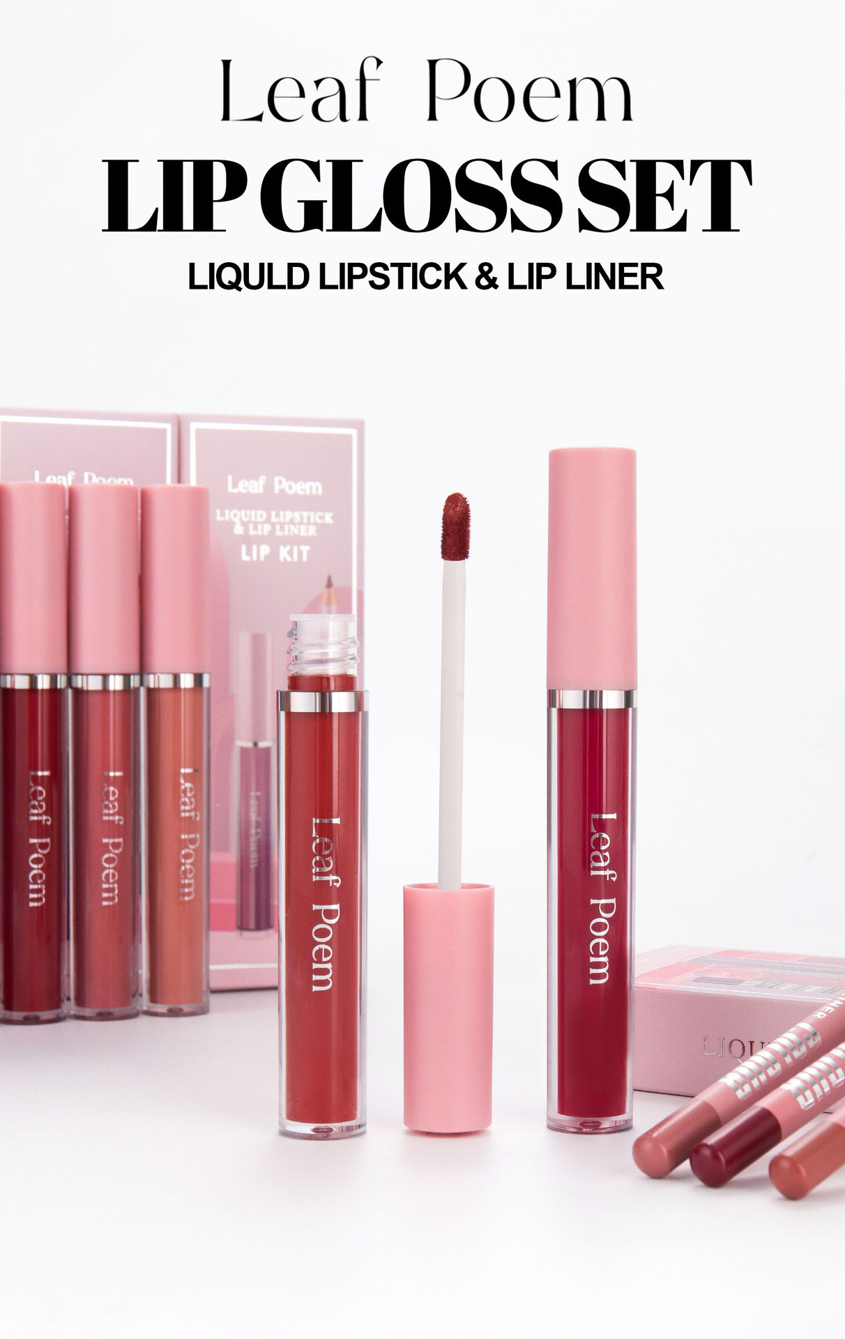 LEAF P0EM Maquillage Cross-Border Ensemble Gloss à Lèvres Mat Waterproof Non-Stick + Liner_voghion.com