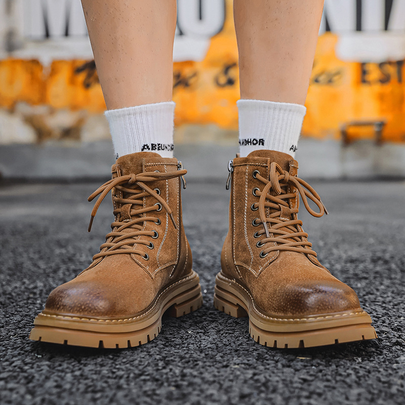Martin 2024 Herbst/Winter neuer kurzer Trend vielseitige gelbe Arbeitsstiefel im englischen Stil Herrenschuhe_voghion.com