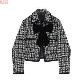 Y9Z粗花呢短外套女秋冬新款小香复古风蝴蝶结夹克上衣