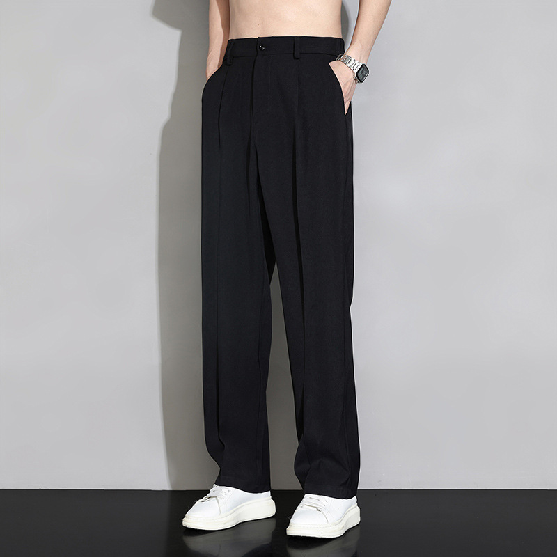 Black Straight Trousers Men's Casual Trousers Spring and Autumn Summer Thin Dape Suit Pants Men's Loose Wide-leg Pants Black Straight Trousers Men's Casual Trousers Spring and Autumn Summer Thin Dape Suit Pants Men's Loose Wide-leg Pants