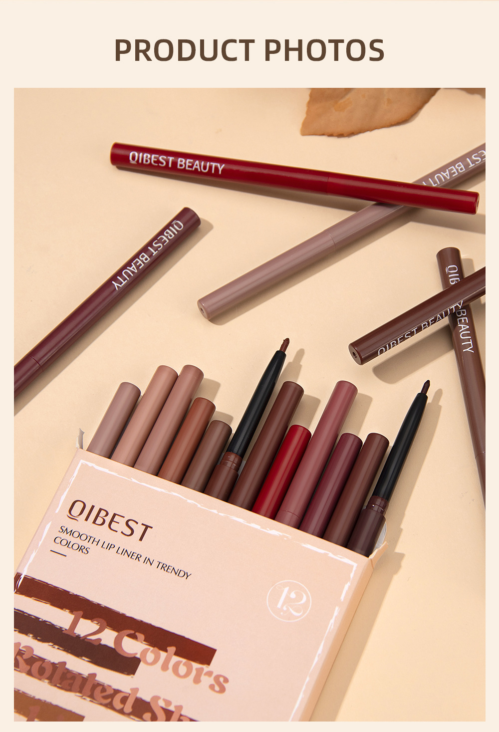 QIBEST Cross-border Matte Lip Liner Pen 12-color Mixed Lip Liner Pen Nude Set Waterproof Decorative Lipstick Pen undefined