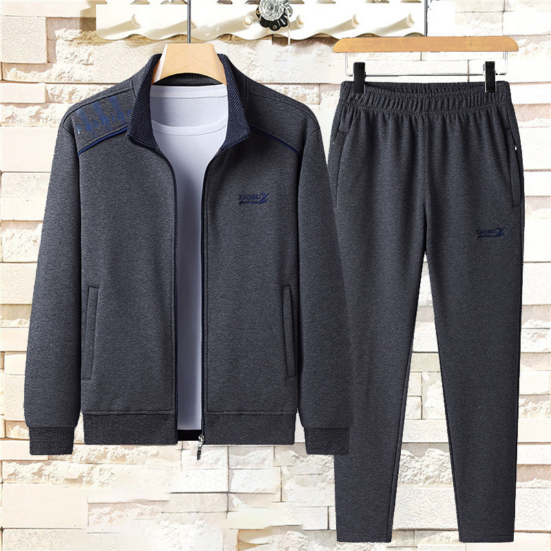 Pure Cotton Sports Suit Men's Autumn and Winter Sweater Trousers Casual Business Two-piece Fat Man Plus Large Size Suit