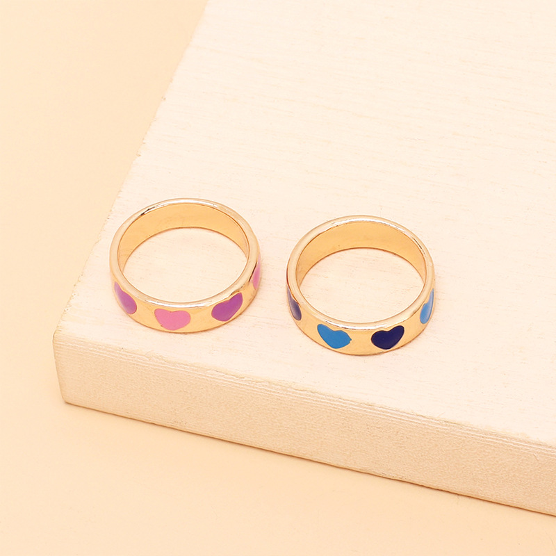 4g Weight Women'S Gender Fashion Style Purple, Blue Color One Size Size Wholesale Jewelry Simple Heart Drop Oil Alloy Ring Nihaojewelry 3