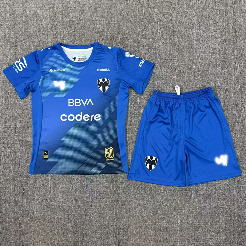 25-26 Monterrey 2 Away Kidsren's Short-Sleeved Football Uniform Set Match Jersey Set Blue Rare Football Uniform
