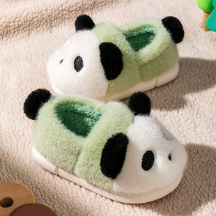Children's cotton shoes autumn and winter cute panda boys and girls warm home indoor and outdoor wear baby fluffy slippers bag heel
