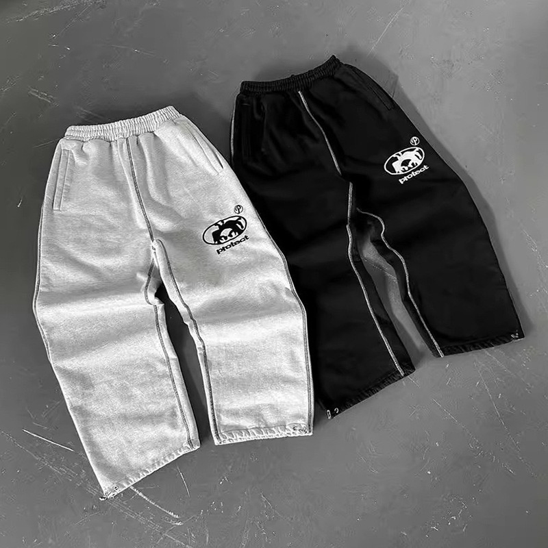 European and American New Street Fashion Casual Jogger Pants with Stylish Letter Print and Reverse Stitching Straight-Leg Pants for Women
