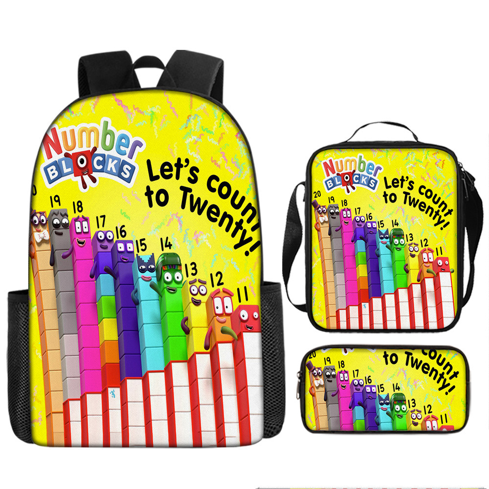 Digital constructor, cartoon school bag for students, card holder, set, pencil case, capacious backpack, primary and secondary school, 3 piece set 4