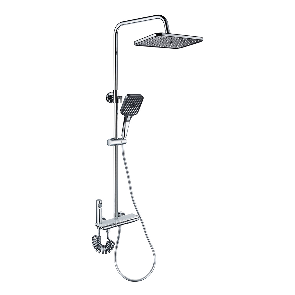 Gun gris ducha de alta gama juego de ducha de cuatro velocidades multimodo de galvanoplastia en frío y caliente decoración de baño juego de ducha sobrealimentado