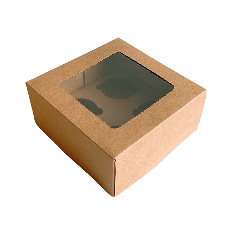 厂家现货批发4孔牛皮纸开窗纸杯蛋糕盒 马芬杯蛋挞西点烘焙包装盒