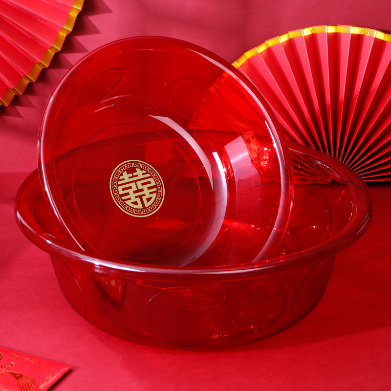 Wedding Transparent Washbasin Wedding Supplies Collection Bride Dowry Set Wedding Plastic Red Basin Festive