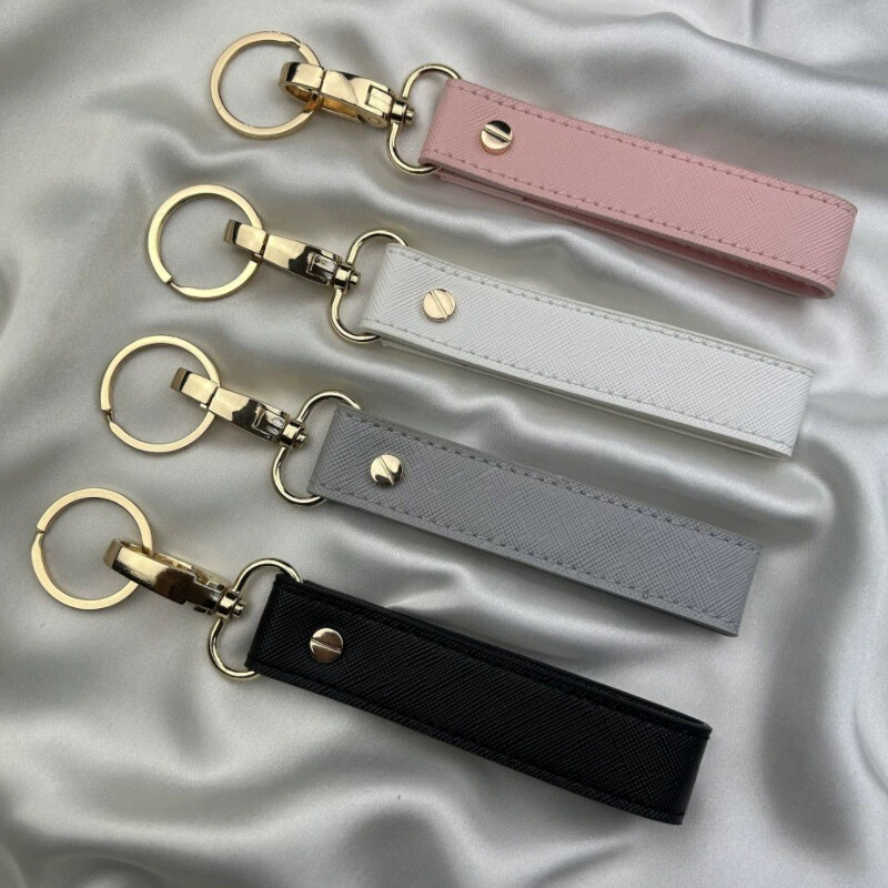 Spot Cross Pattern Leather Car Keychain Pu Leather Personalized Printable Logo Anti-Lost Keychain Gift