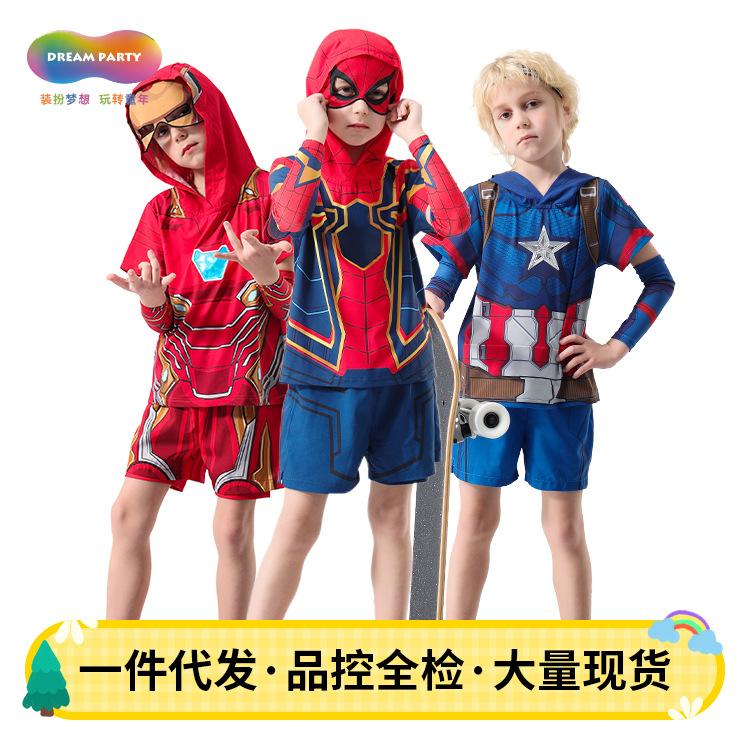 New Spider-Man Suit for Boys, Summer Sun Protection Ice Sleeve Sportswear, Children's T-Shirt, Thin Summer Clothing