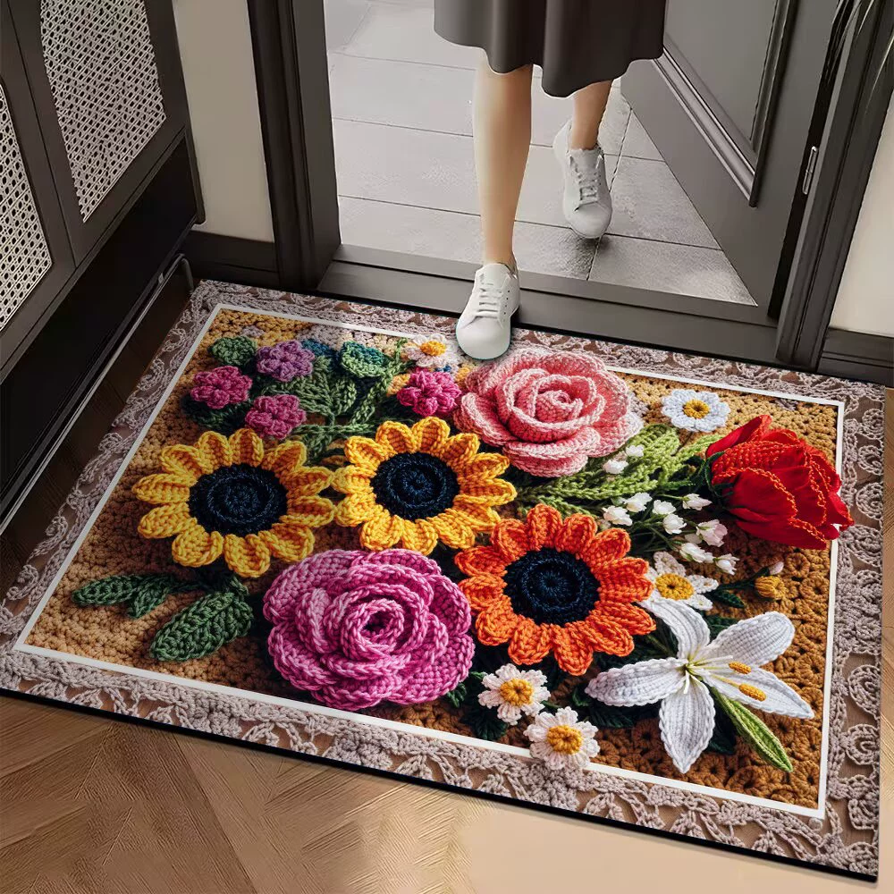 Кросс-бордерный коврик TEMU в ретро-цветочном стиле из диатомовой грязи, второе поколение, впитывающий коврик для ванной комнаты, коврик для входа, легкий в уходе, дверной коврик