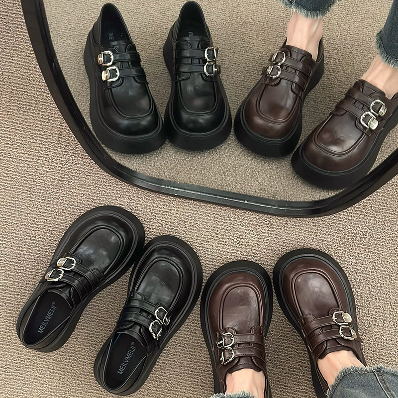 Платформенные лоферы для миниатюрных женщин, весна 2025, новые универсальные туфли с круглым носком в ретро-британском стиле, удобная обувь