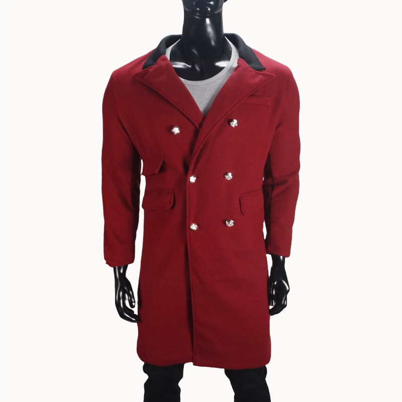 Men's Classic Black Wool Blend Long Overcoat Slim Fit Formal Jacket_voghion.com