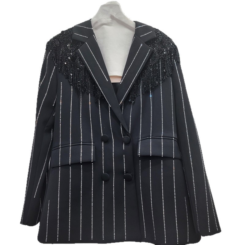 Saco de Vestir Blanco con Flecos y Pedrería de Algodón y Poliéster para Primavera