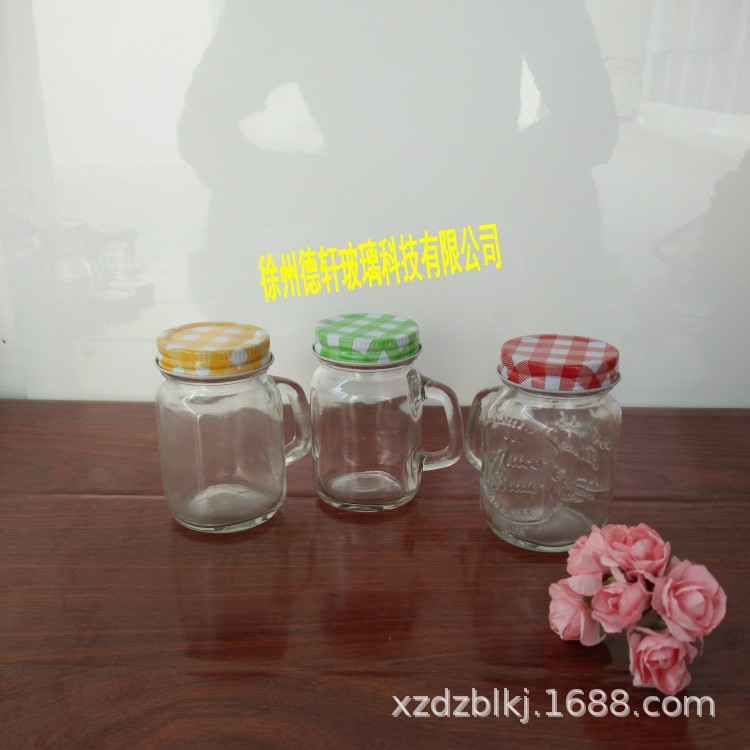 厂家批发直销120ml把子梅森杯 个性糖果瓶  复古马口铁盖喜蜜瓶