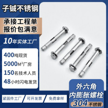 厂家201/304不锈钢膨胀螺栓国标膨胀螺丝外六角高强度拉爆螺栓