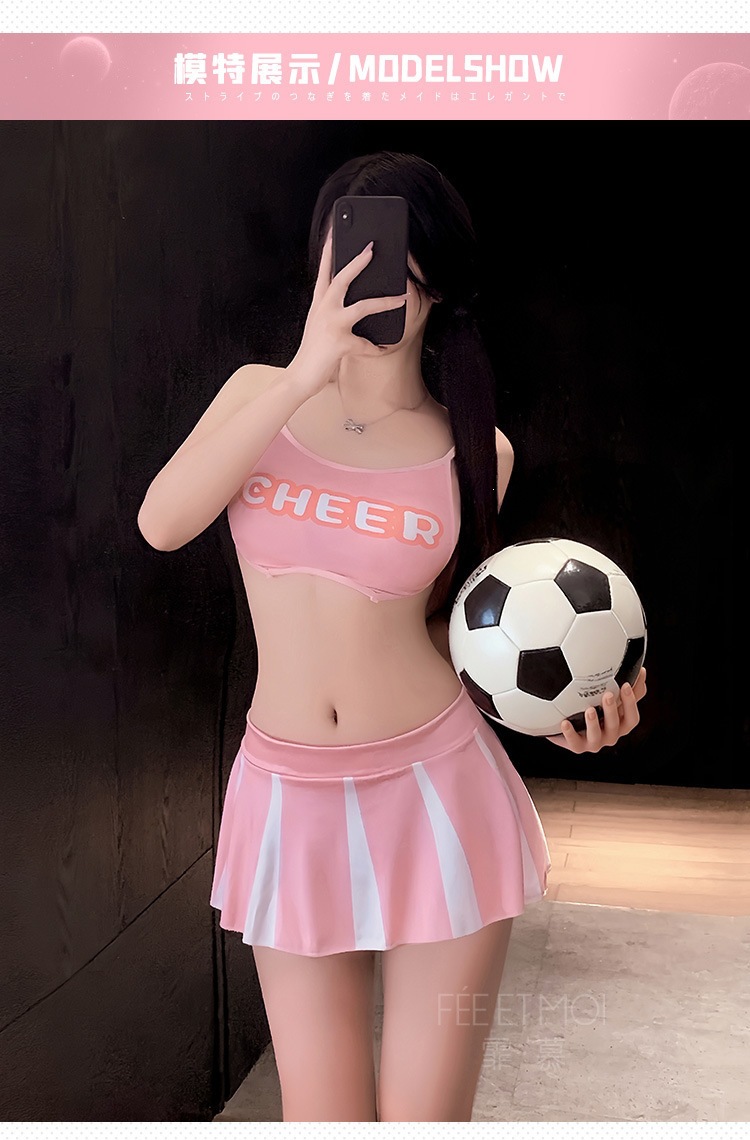 Feimu Cheerleader Costume Set with Mini Skirt, Top, Thong, Choker and Stockings — detail image 6