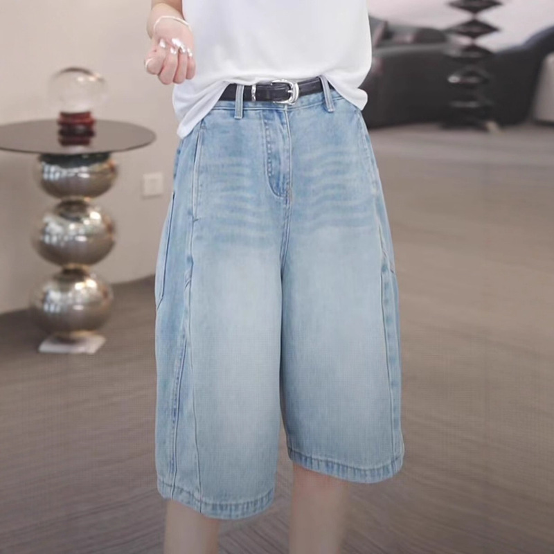 Light-Colored High-Waisted Denim Shorts for Women, Summer Thin Style, 2026 New Model, Plus Size, Loose Fit, Slimming, Versatile Five-Point Shorts