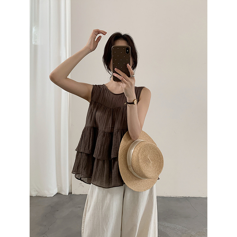 Nalan's New Summer Style Fashionable Round Neck Ruffled Sleeveless Linen Top 37035 Nalan's New Summer Style Fashionable Round Neck Ruffled Sleeveless Linen Top 37035