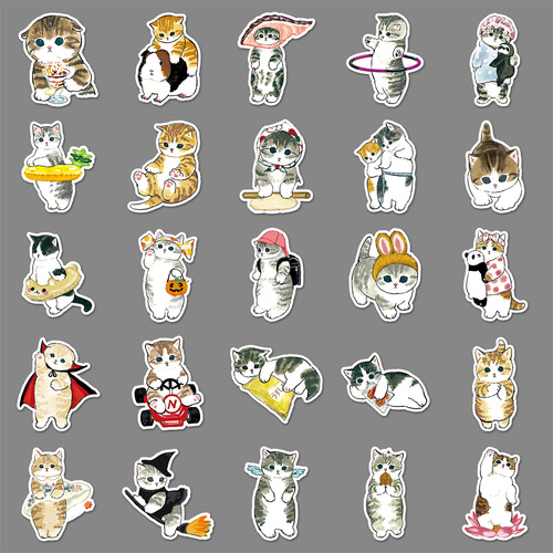 50 hand-drawn little kittens personalized cross-border cartoon cute watercolor animal decorative water cups suitcase journal stickers
