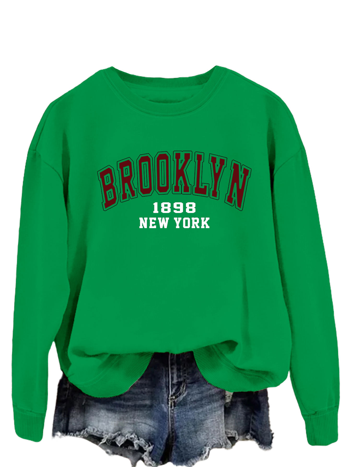 Brooklyn 1898 Nueva York Amazon Comercio exterior moda suelta superior eBay divertido impreso suéter