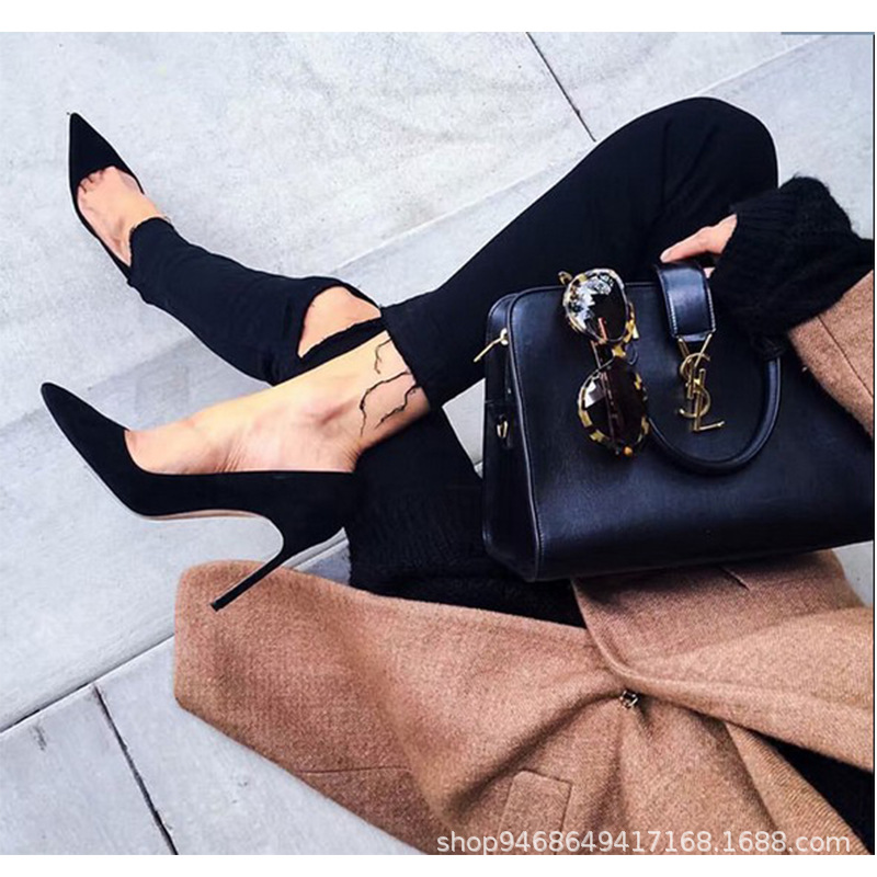 2022 summer autumn new simple black high heels women's stiletto heel 10cm sexy European and American French girls small shoes