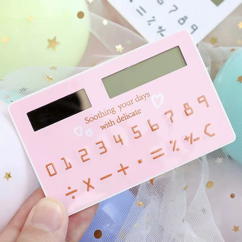 Креативный корейский Калькулятор Мини-карт с большим дисплеем, 8-битный ультратонкий калькулятор студенческого компьютера на солнечных батареях