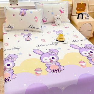 Pure Cotton 100% Cotton Bed Bed Sheets Single Piece Girl Cute Cartoon Bed Cover Thickeneded Quilt Pillowcase Three-Piece Set Rabbit
