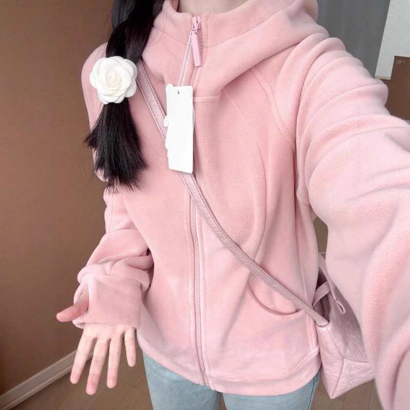 Pink Sweatshirt Jacket for Women 2025 New Style Jacket Fleece Liner Autum Slim Top Polar Fleece Inner Wear Pink Sweatshirt Jacket for Women 2025 New Style Jacket Fleece Liner Autum Slim Top Polar Fleece Inner Wear