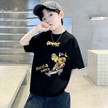 天才鲸儿童短袖棉质T恤2026新款小童帅气卡通印花上衣潮牌半袖t恤