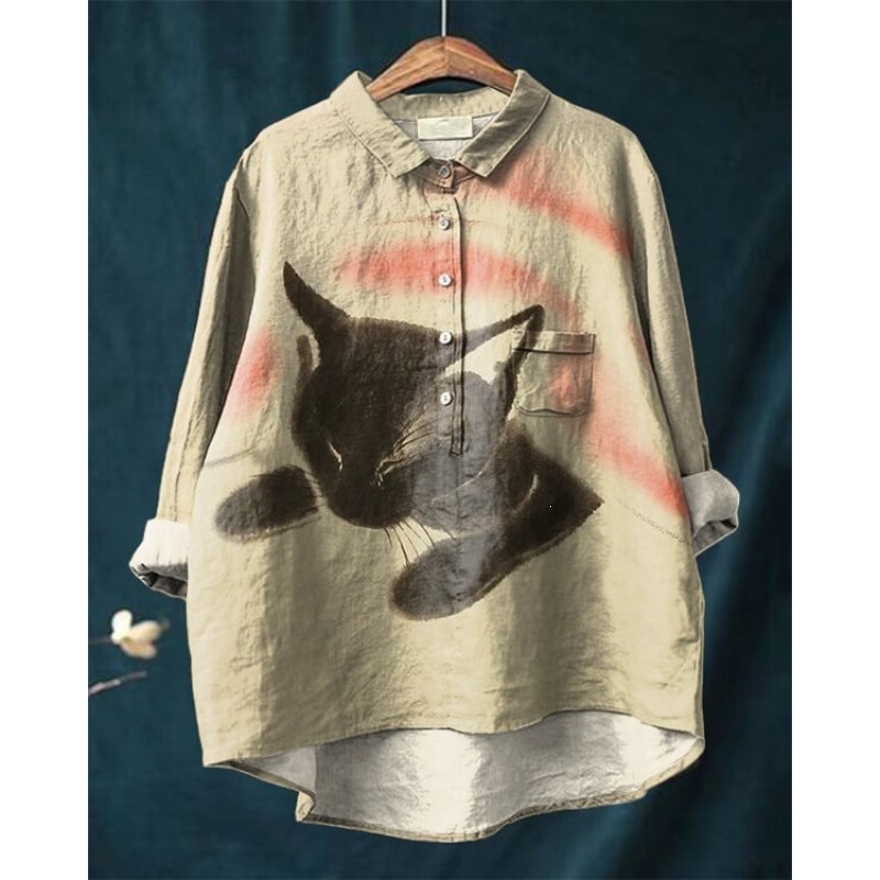 Halloween Mummy Spider Cartoon Print Lapel Three-Quarter Sleeve Shirt for Women, Loose Fit, Short Front and Long Back, Casual Pullover Halloween Mummy Spider Cartoon Print Lapel Three-Quarter Sleeve Shirt for Women, Loose Fit, Short Front and Long Back, Casual Pullover