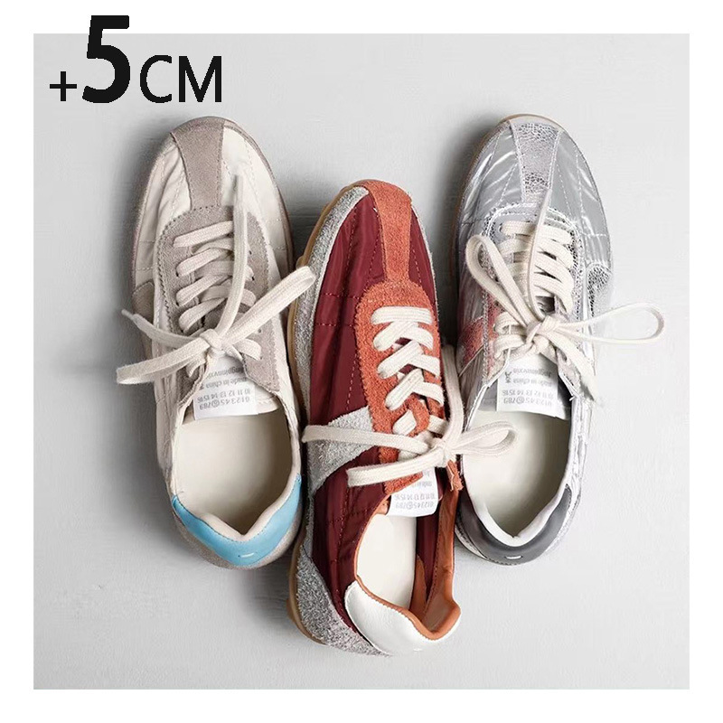 Sheepskin Version~Genuine Leather 5cm Height-Increasing Casual Sneakers for Women, Retro Color-Blocking Racing Shoes, Vintage Distressed German Training Shoes Sheepskin Version~Genuine Leather 5cm Height-Increasing Casual Sneakers for Women, Retro Color-Blocking Racing Shoes, Vintage Distressed German Training Shoes